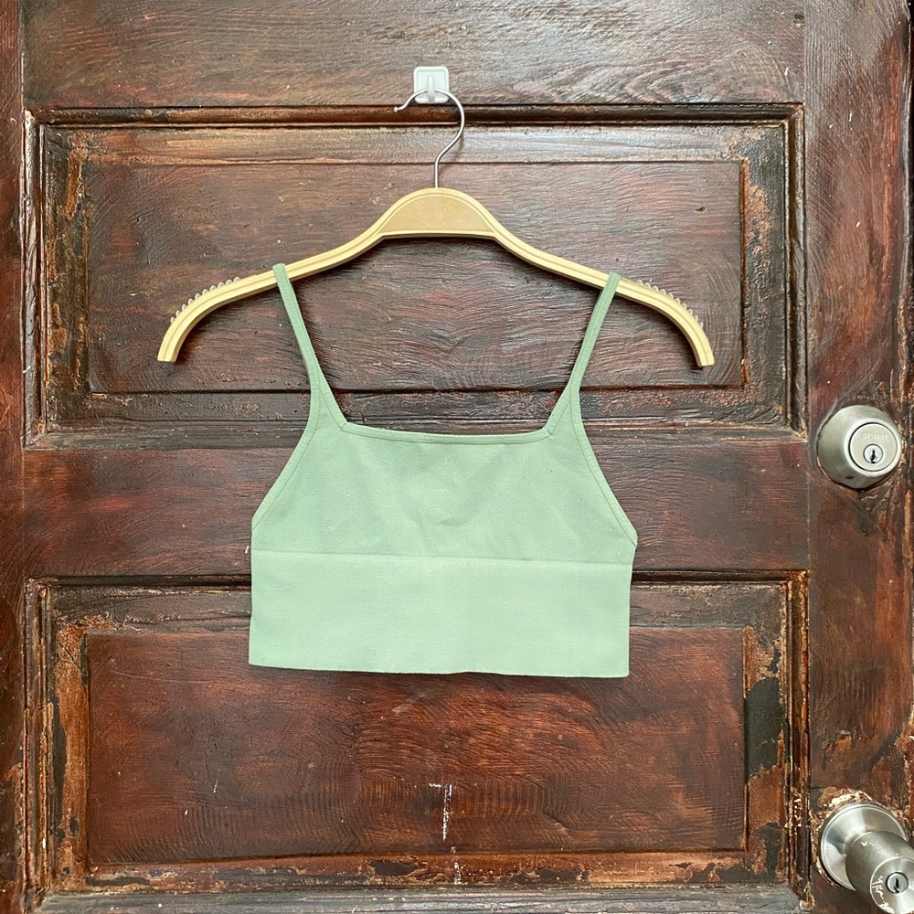 Free people green ribbed longlined bra